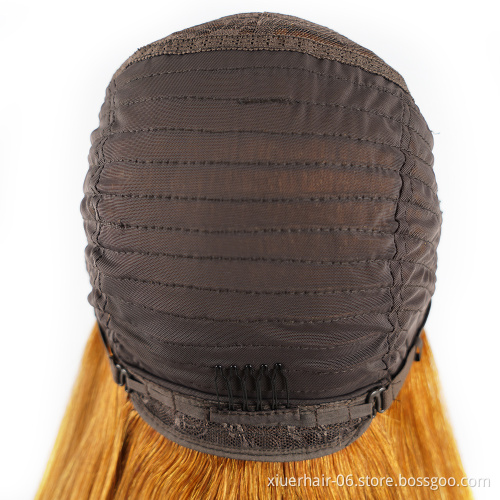 Wholesale No Lace Orange Color Manufacturers Glueless 10A Deep Straight Wave Wholesale with Fringe Human Hair Machine Wig